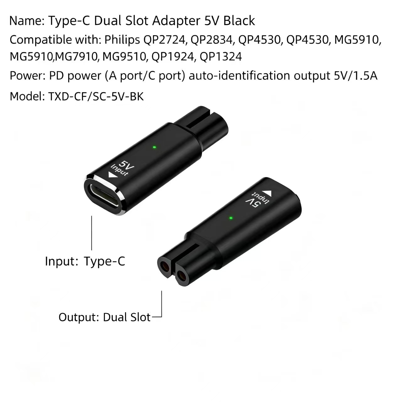 5V Type‑C Female to Dual Slot  - Electric Shaver Rotary 评论和价格